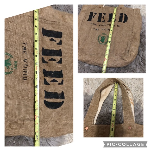 “FEED” Shoppers Tote-Reversible-Large Size-Shoulder Straps-Burlap/Cotton-GUC - Picture 17 of 17